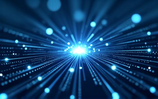 Abstrakte Darstellung von verschiedenen Datenströmen, die in einem Punkt zusammenlaufen.